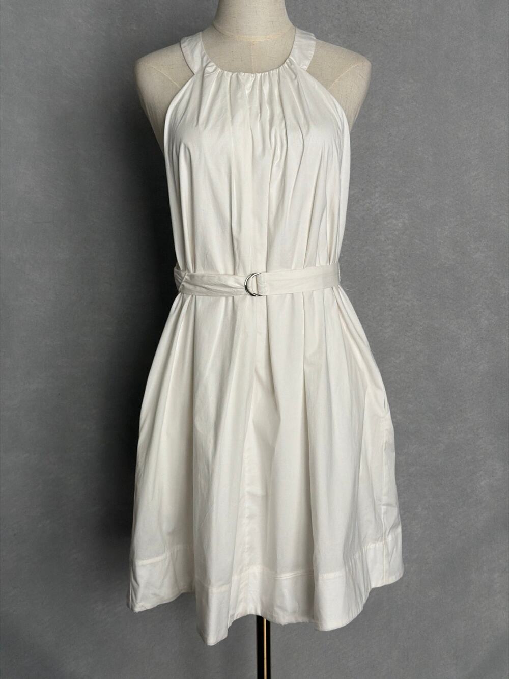 Donna Morgan Halter Dress Cotton Blend Belted in White Women's Medium NEW